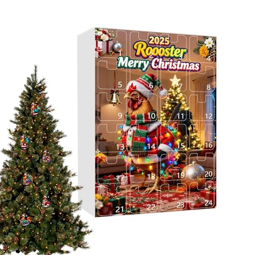 Calendrier de Noël compte à rebours - Pendentif acrylique 2D - Ornement de poulet de 24 jours de style ferme - Kit de décoration de vacances festives |...