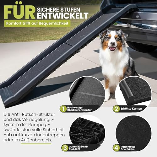 all Pets United® Hunderampe klappbar Hundetreppe Hunde- & Katzentreppe Rampe Einstiegshilfe für Kofferraum Haustiertreppe für Große & Kleine Tiere (Hunderampe)
