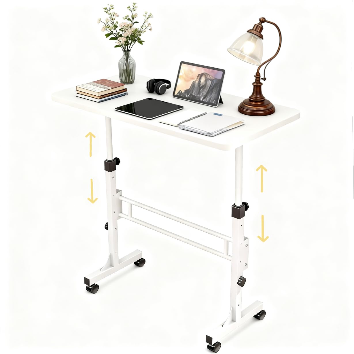 Wintline Portable Standing Desk with Lockable Wheels, Adjustable Height 27.5"-43.3", Small Rolling Laptop Desk for Home Office, Mobile Sit Stand