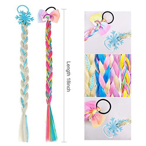 6Pcs Girls Colored Braids Hair Extensions With Rubber Bands, Rainbow Braided Hairpieces Hair Bows Wig Ponytails Kids Favor Diy Hair Accessories For Girls Gift Birthday Party Cosplay Daily Dress Up #TOP1