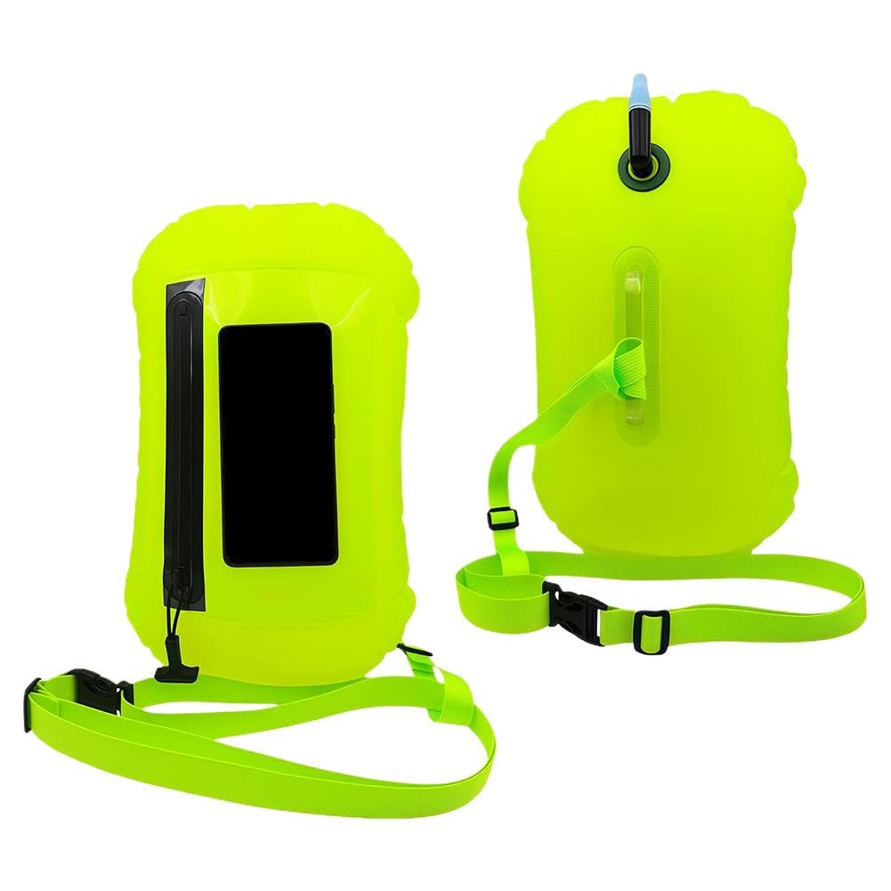 Swim Buoy for Open Water, Open Water Swim Buoy with Dry Bag, IPX7 Waterproof Floating Safety Bubble, Inflatable Swimming Gear (Yellow)