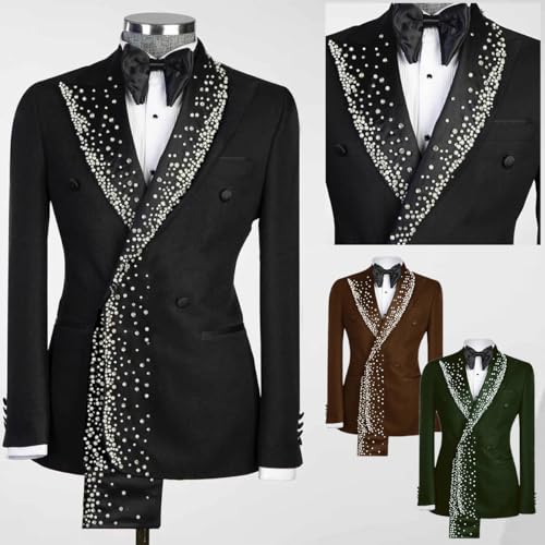 Men's Black Blazer with Rhinestone Embellished Lapel, Single Breasted, One Button, Dual Vent2
