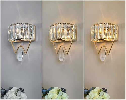 Shawnkey Mid Century Wall Sconce Brass Gold Wall Lamp Fixture With Crystal Bars Dimmable 2-Light #TOP4