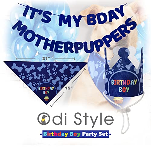 Odi Style Dog Birthday Party Supplies - Dog Birthday Bandana Set - Birthday Boy Bandana For Small Dogs, Puppy, Party Hat, Crown And Cute Dog Birthday Banner With It's My Birthday Mother Puppers Sign #TOP4