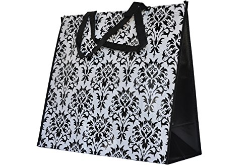 ReBagMe Extra Large Very Strong Reusable Grocery Bag - Laminated Recycled Shopper Tote - Very Large Gift Bag - Great Waterproof Beach Bag (19x17x8 Inches, Damask)