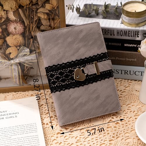 CAGIE Diary with Lock for Girls, Velvet Cover Locked Journal for Women A5 100 gsm, Girls Diary with Heart Shaped Lock and Keys 224 Pages, Lock Journal Gift Ideas for Women Teen Girls, Grey - Image 5
