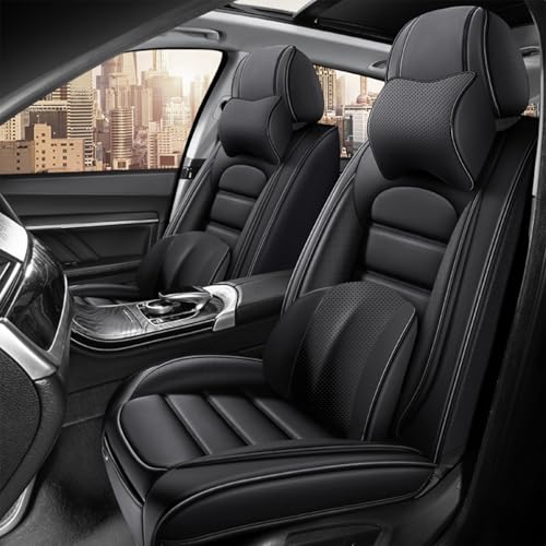 Image of Fit for Sedan SUV Pick-up Truck,Automotive,Ice Slik Nappa Leather Car Seat Covers,Waterproof Durability Washable Seat Covers,5 Seat Complete Set Luxury Car Seat Cover(Black)