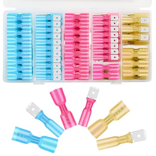 Chanzon Spade Connectors Kit Heat Shrink Male &amp; Female 1/4" 22-10AWG