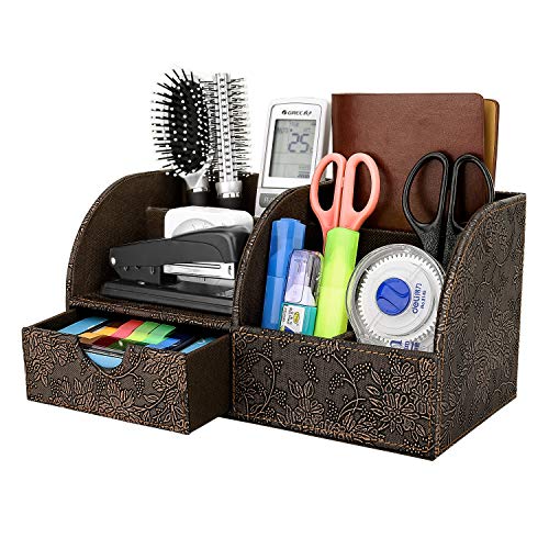 Preisvergleich Produktbild MoKo Schreibtisch Organizer, Stiftehalter Aufbewahrungsbox Stifteköcher mit Schublade Multifunktional Büroablage Toilettenartikel Kosmetik Organizer Dekoration für Tisch, Büro, Zähler - Vintage