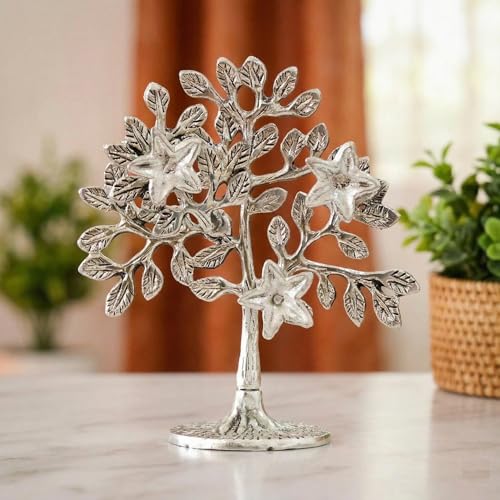 Image of Metal Kalpavriksha Tree Showpiece Trees of Life - Home Decor - Gift for Good Luck Vastu and Fengshui - Best in Living Room Table Decoration with Antique Polish Silver