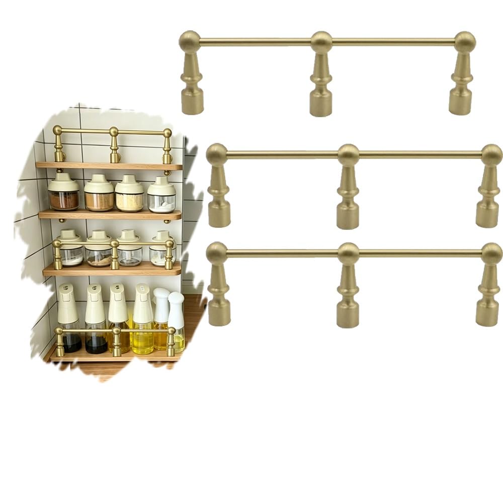 SVBVRFEEW Brass Decorative Gold Shelf Guard Rails for Shelves 3 Pack Shelf Railing Anti-Tipping Gallery Rails Cabinet Fence Set for Laundry Room Bathroom(Gold D,100cm/39.4in)