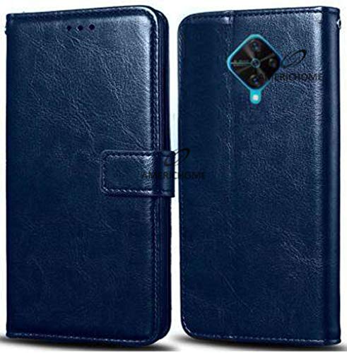 Image of Inside Rubber TPU with Card Pockets Magnetic Closure Protection Compatible with Vivo S1 Pro, 1920, PD1945F (Blue)