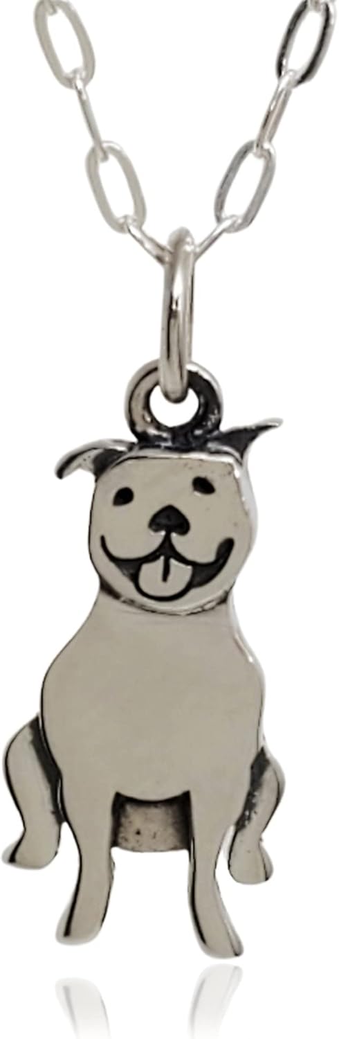 EnCharmed Sterling Silver Pit Bull Silhouette Flat Charm Necklace, Dog Rescue Pendant Jewelry, 18"