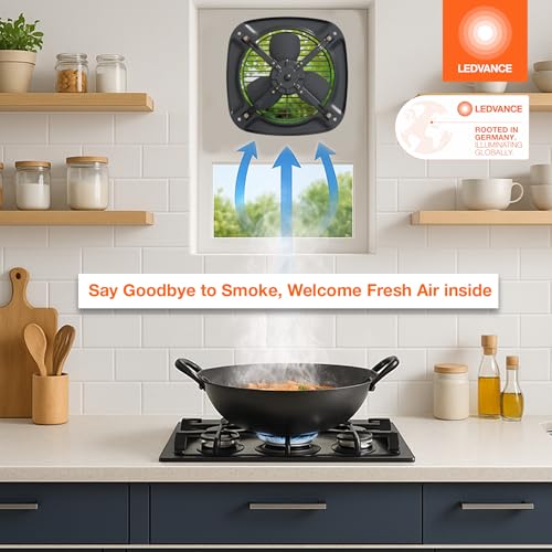 Image of LEDVANCE Metal Exhaust Fan 225mm (9 Inch) 100% Copper Motor| for Kitchen Bathroom & Washroom| High Speed Air Suction| Rust Proof Metal Body & Blades| Low Power Consumption| 2 Year Warranty