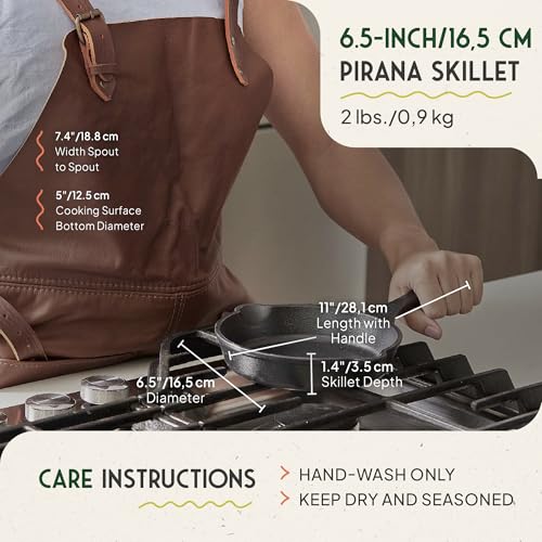 Image of Victoria Cookware 6.5-Inch Amazonia Cast Iron Skillet, Decorative Preseasoned Frying Pan with Cast Design, Made in Colombia, Pirana