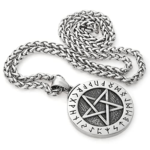 Pentagram Wicca Star Necklace Pendant Stainless Steel Chain Protection Talisman Pagan Jewelry Accessory4