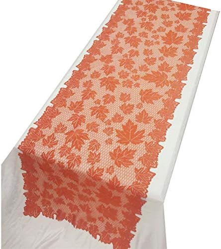 Thanksgiving Fall Ornament Desk Decor Fabric Lace Maple Leaves Autumn Fall Desk Runner Fire Scarf Thanksgiving Tablecloth for Autumn Harvest Festive Occasion Seasonal Decor 20 x 80 inch