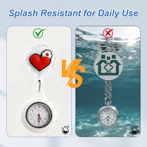 2PCS Nurse Watches for Women, Retractable Nurses Fob with Brooch Lapel Pocket Watch Cute Pattern and Silicone Case Luminous Hands Clip-on Watch Easy for Nurses Doctors Paramedic to Carry - Image 6