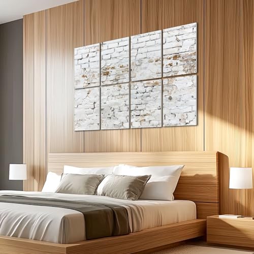 8 Pack Paneles Acústicos Artísticos Absorbentes de Sonido Blanca Gris Ladrillo Líneas Mortero Formas Rectangulares Paneles de Pared Decorativos Auto Adhesivos para Estudio de Grabación Oficina 48"x32" miniatura 5