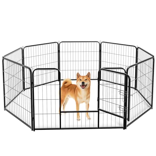 Image of DUMOS Dog Playpen 8 Panels 32 Inch Indoor Outdoor Metal Pet Fence | Foldable Dog Play Pen with Door, Portable Exercise, RV Camping, Puppy Small Medium Dogs