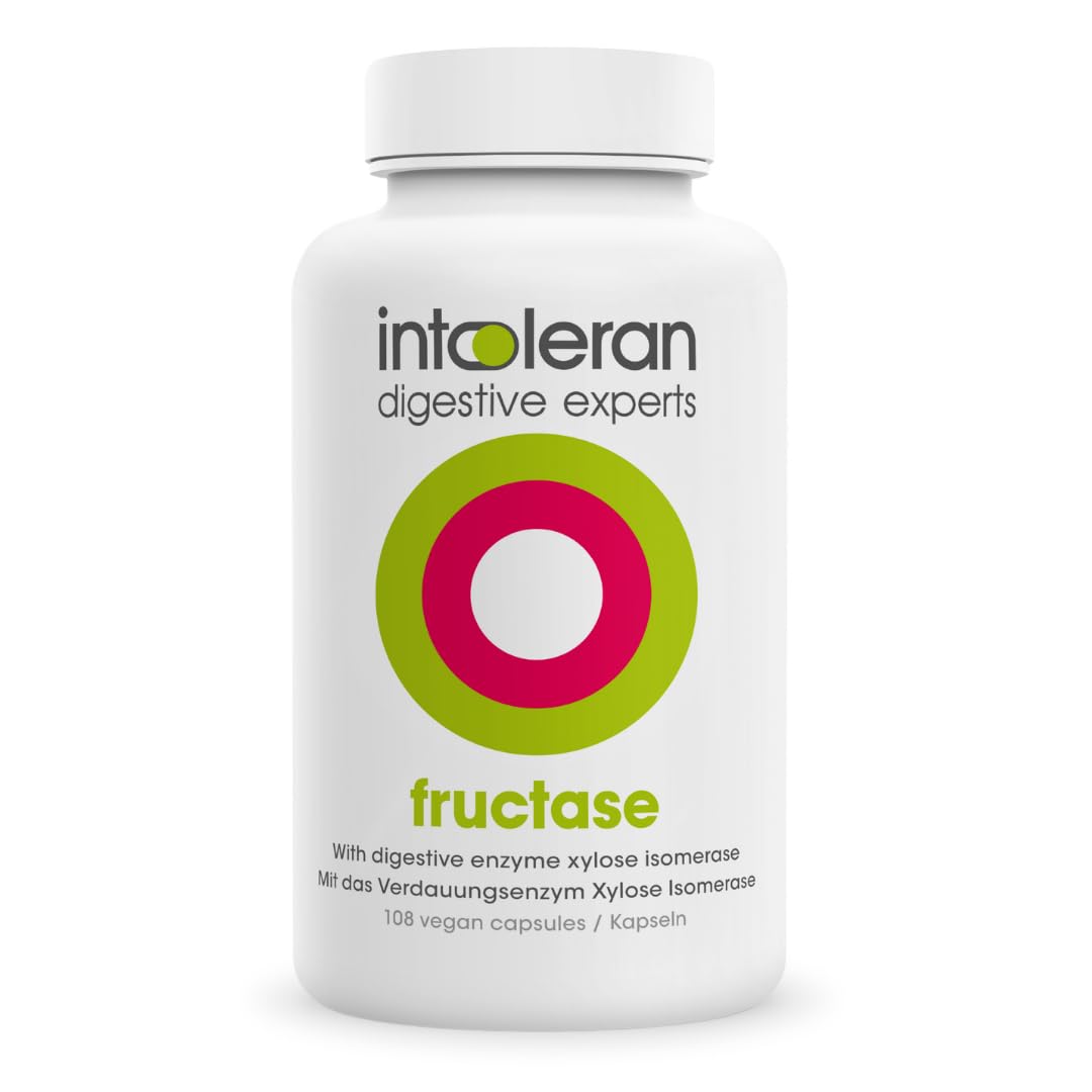 Fructase Verdauungsenzyme – 108 Kapseln | Nahrungsergänzungsmittel bei Fruktoseintoleranz | Enzyme zur Unterstützung der Verdauung zuckerhaltiger Lebensmittel und Getränke (Fruchtzucker) | Schnell wir