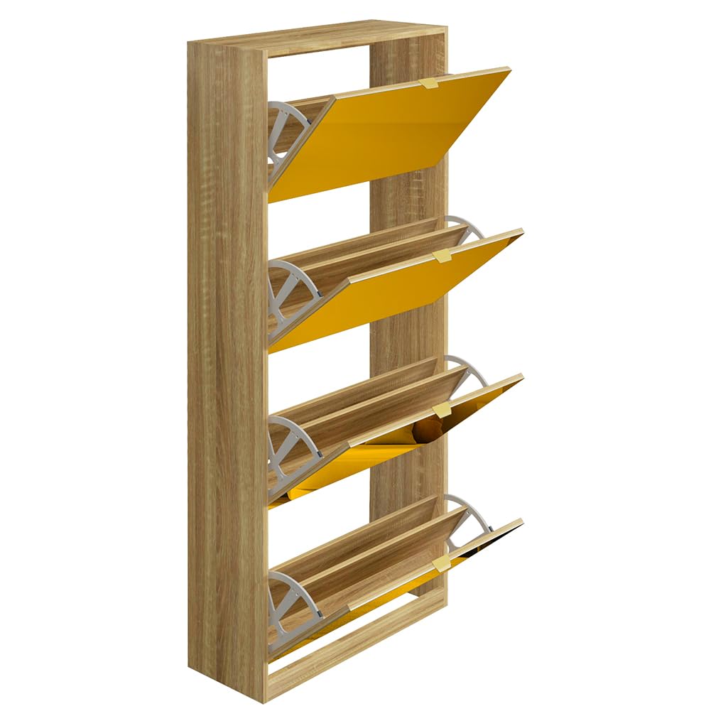 BAKAJI Scarpiera con Ante a Specchio Ribaltabili, Porta Scarpe con Ripiani a Ribalta e Maniglie, Struttura Salvaspazio Design Moderno, Ideale per Soggiorno, Ingresso, Salotto, Ufficio (4 Ante Bronzo)