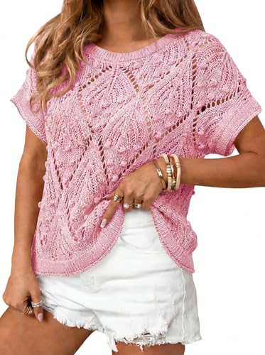 Image of Cakulo Womens Summer Crochet Boho Crop Tops Short Sleeve Lightweight Knit Sweater 2026 Beach Vacation Cruise Resort Wear
