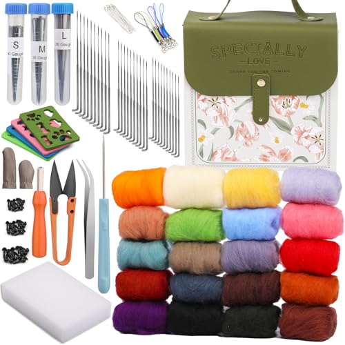 Qzma Needle Felting Kit Wool Roving 20 Colors Set Wool Felting Kit