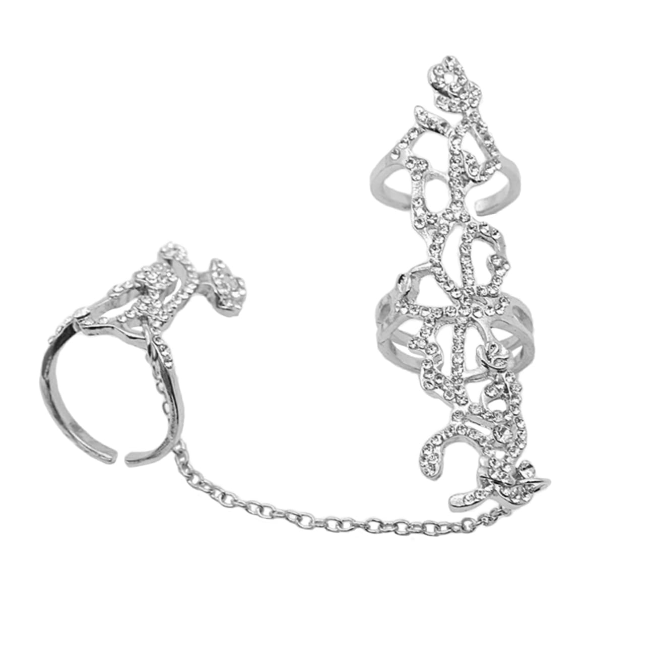 KESYOO Fashion Conjoined Chain Ring Hollow Ring with Flower Design Adjustable Opening Ring for Women Silver 8494