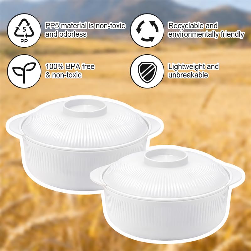 Image of White 40oz Cereal Bowls with lid set of 4,Microwave Safe,Family&Camping