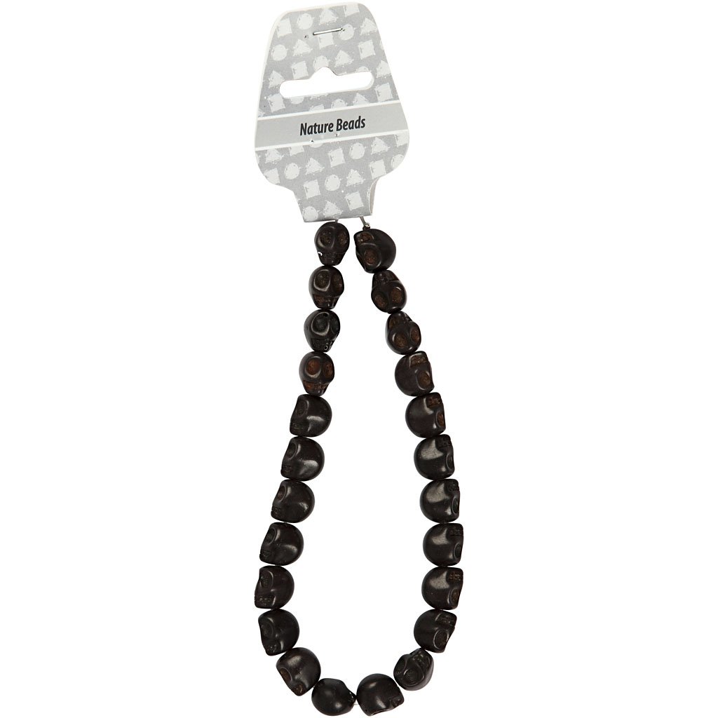 Howlite Beads, D: 12 mm, black, skull, 32pcs - Image 4