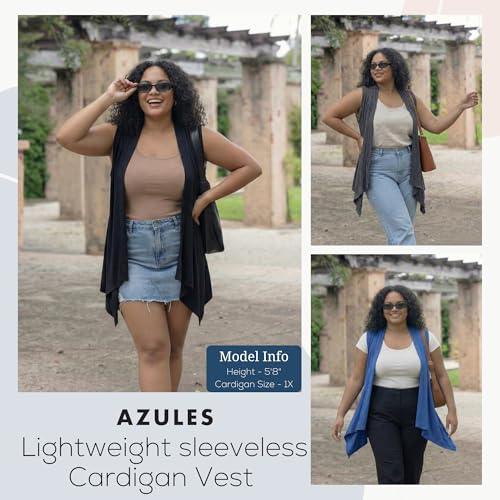 Image of Azules Sleeveless Cardigan for Women, Soft Lightweight Duster Open Front Sleeveless Long Cardigan Vest (3 Pack)