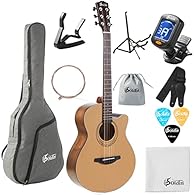 HIGH QUALITY MATERIALS - PremiumAAA spruce solid top with laser sound hole flower,linden back and sides with X bracing brings you richer and brighter sound. STAY IN TUNE - Constructed with phosphor bronze strings with High Carbon Steel Hex Core and h...