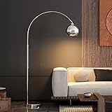 Sekcrlaumix Modern Arc Floor Lamp with Chrome Dome Shade, Height Adjustable 59-74in, for Living Room Bedroom Study,Office,Industrial Style Decorative Lights (Sliver)