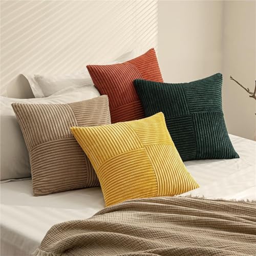 Housse de coussin en velours côtelé vert 50x50cm décoration maison chambre et lit - 6