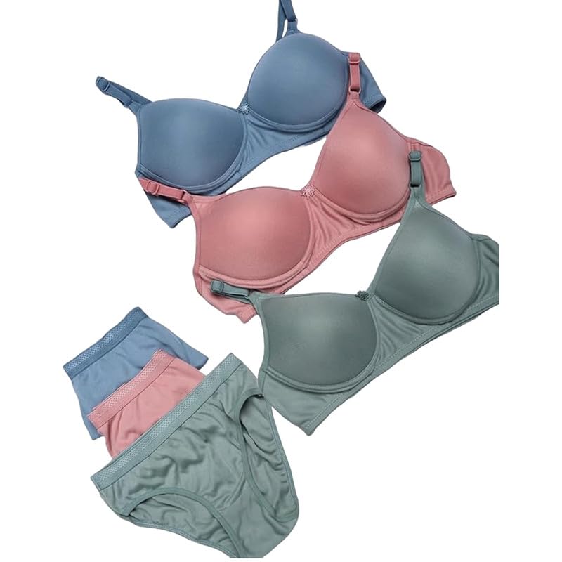 FitSilk Women Cotton Full Coverage Padded Wire Free Bra Panty Lingerie Set