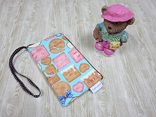 Image of Taianda Women Phone Wristlet Wallet Pouch, Dual Slots (Cookie Pattern Blue)