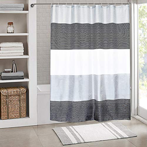 SHE'S HOME Shower Curtain Set Waterproof，Stripes Polyester Fabric for Bathroom Showers and Bathtubs，Grey