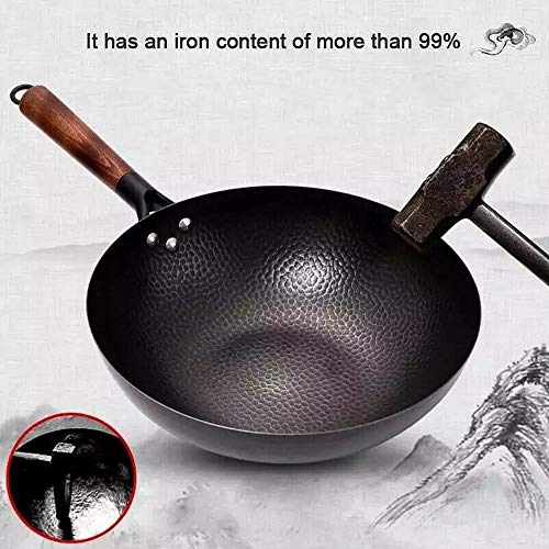 Wok para estufa de gas y cocina de inducción, sartén antiadherente sin revestimiento con tapa de madera, 32 cm, universal para una experiencia de cocina auténtica