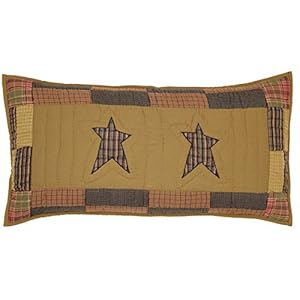 Vhc brands stratton primitive king sham tan appliqued cotton star hand quilted rectangle bedroom decor  urban country home decor