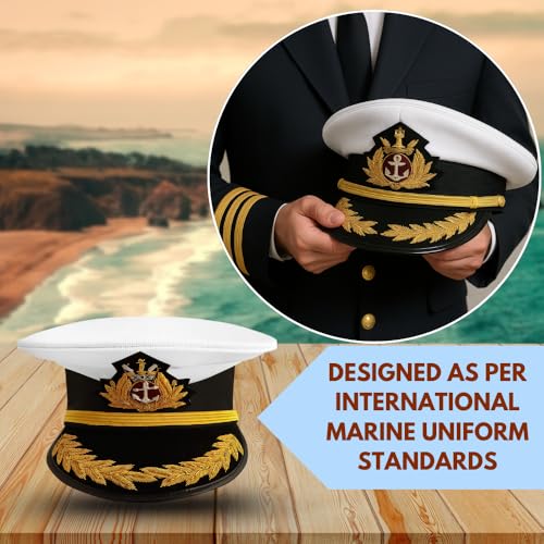 Image of Peak Cap | Free Size Caps for Men & Women | Uniform Accessory | Durable and Lightweight Comfortable Cap Hat with Embroidered Badge | Merchant Navy Master