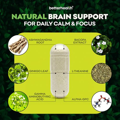 Brain Health Supplement for Memory, Focus & Calm, Cognitive Support with Ashwagandha, L-Theanine, Alpha GPC, Bacopa & Ginkgo, Daily Brain Support, 60 Capsules - Image 3