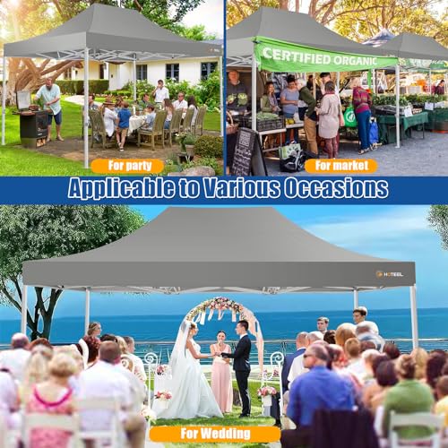Image of HOTEEL 10x15 Pop up Canopy Tent for Parties, Heavy Duty Easy Setup Tent Without Sidewalls, Outdoor Commercial Instant Gazebo for Wedding Event, with Roller Bag & Sand Bags, Grey(Hexagonal Frame)