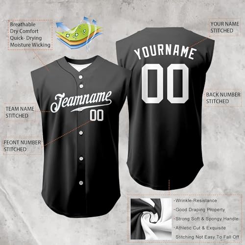 Camiseta personalizada sin mangas para béisbol, con botones completos y nombre y número personalizados miniatura 2