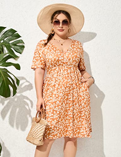 Image of ShopWonder Plus Size Dress Women's V Neck A-Line Knee Length Wrap Swing Dresses Plus Size A Line Party Mini Dress