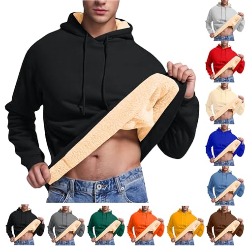 Hoodies for Men Sherpa Fleece Lined Sweatshirts Winter Warm Long Sleeve Drawstring Pullover Trendy Solid Color Hoodie