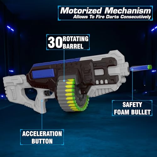 Image of Aditi Toys Street Viper Big Blaster Motorized Dart Gun Toy Includes 50 Soft Foam Bullet Darts, 60-Foot Firing Range, Rechargeable Electric Battery Design for Boys Girls, Above 5+ Age(Grey-Black)
