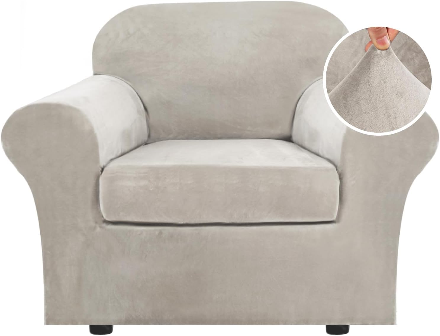 LINGKY Velvet Sofa Cover 1 Seater With Separate Sofa Seat Cushion Covers, Stretch Couch Cover Non-Slip Sofa Slipcovers for Living Room Furniture Protector (Oatmeal,1 Seater)