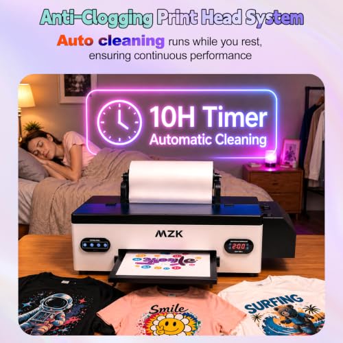 Image of MZK A3 DTF Printer with L1800 Printhead,Auto Time-Maintenance Cleaning+Ink Anti-Clog Design,2880DPI,13 inchMax Print Width,Multi-Material Compatible,Gift Ink 2 Year