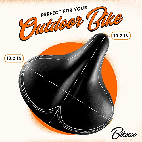 Bikeroo Oversized Comfort Bike Seat Most Comfortable Replacement Bicycle Saddle - Universal Fit for Exercise Bike and Outdoor Bikes Suspension Wide Soft Padded Bike Saddle for Women and Men